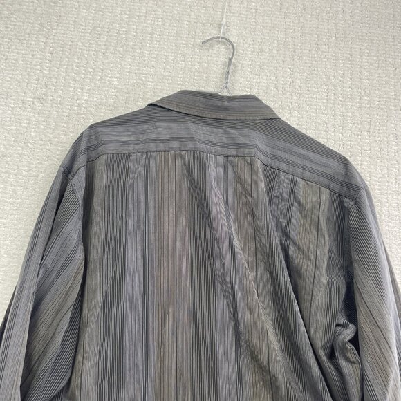 Y2K Clint Long Sleeve Button Up Shirt Grey Striped Trapstar Style Hip-Hop Men L - Picture 15 of 15